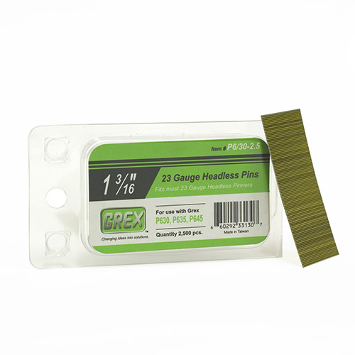 Grex 23 Gauge, 1-3/16" Long, Galvanized Headless Pin Nails, Box of 2,500