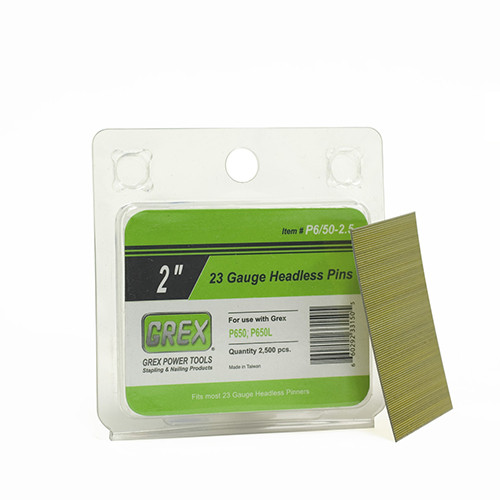 Grex 23 Gauge, 2" Long, Galvanized Headless Pin Nails, Box of 2,500