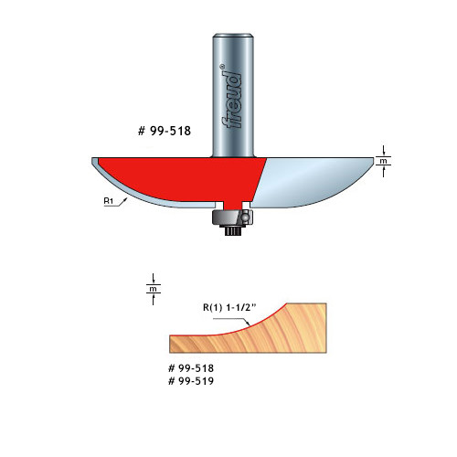 Freud Quadra-Cut Raised Panel Bit, 1-1/2" Large Radius 1/2" Carbide Height, 2-1/2" Overall Diameter, 1/2" Shank