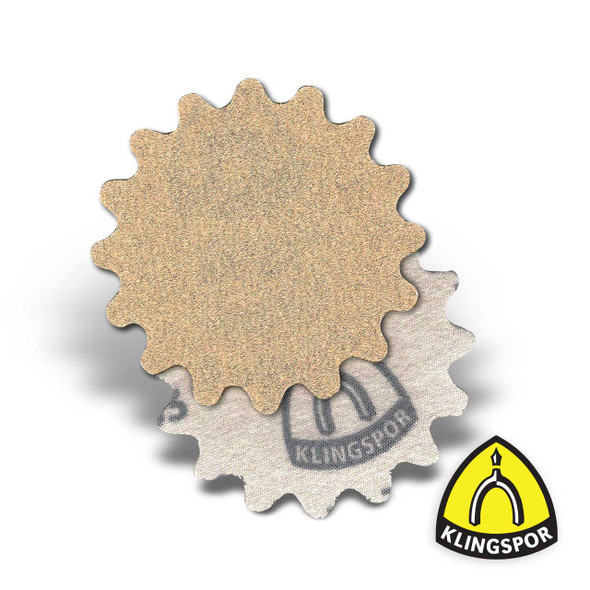 Klingspor Abrasives Stearated Aluminum Oxide, 2" No Hole, Hook & Loop, 180 Grit Scalloped Edge Discs, 50pk