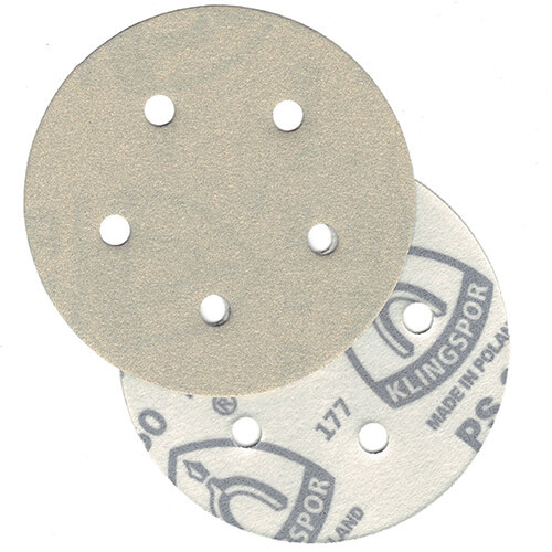 Klingspor Abrasives Stearate Aluminum Oxide, PS33, 5"x 5 Hole, 240 Grit, Hook & Loop Discs, 50pk