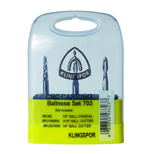 Klingspor Router Bits, Solid Carbide, 3 Piece, Ball Nose Set