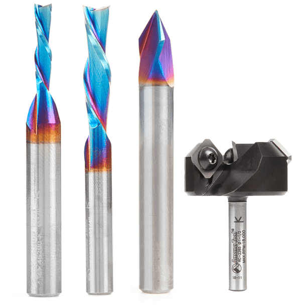 Amana 4pc Essentials CNC Bit Set / 1/4" Surface: Klingspor's Woodworking Shop Exclusive