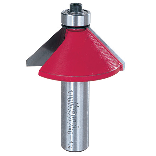 Freud Chamfer Bit, 45 Deg. Angle, 5/8" Carbide Height, 1-3/4" Overall Diameter, 1/2" Shank, 1/2" Bearing Diameter,