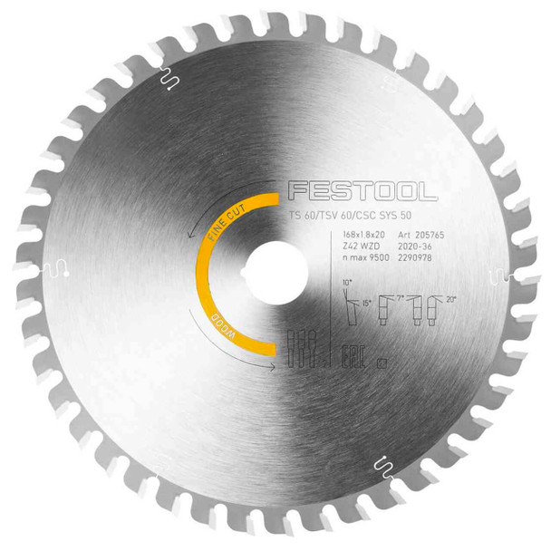 Festool Saw Blade HW 168x1,8x20 WD42 WOOD FINE CUT