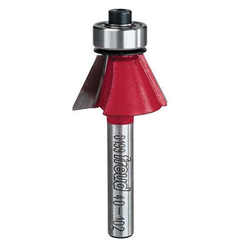 Freud Chamfer Bit, 25 Deg. Angle, 1/4" Carbide Height, 15/16" Overall Diameter, 1/4" Shank, 1/2" Bearing Diameter,
