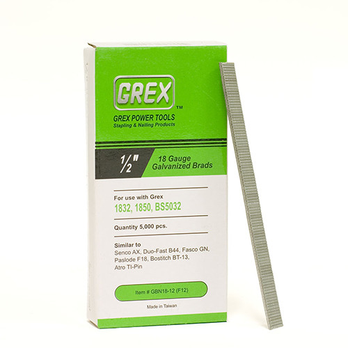 Grex 18 Gauge, 1/2" Long, Galvanized Brad Nails, Box of 5,000