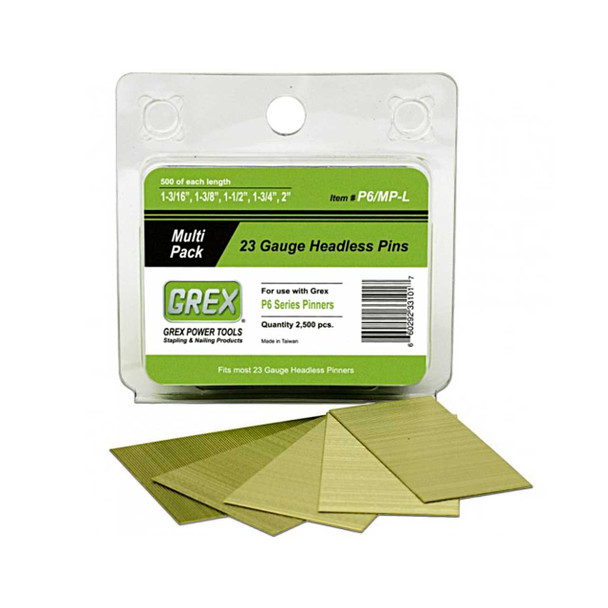 Grex 23 Gauge, Assortment, Galvanized Headless Pin Nails, Box of 2,500