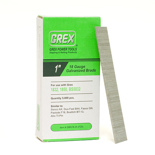 Grex 18 Gauge, 1" Long, Galvanized Brad Nails, Box of 5,000