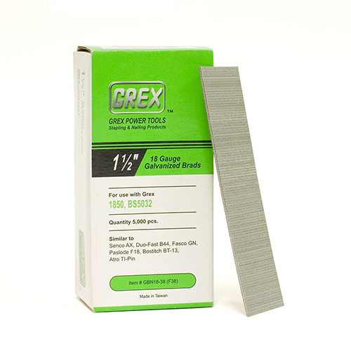 Grex 18 Gauge, 1-1/2" Long, Galvanized Brad Nails, Box of 5,000