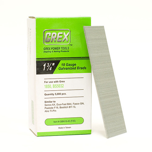 Grex 18 Gauge, 1-3/4" Long, Galvanized Brad Nails, Box of 5,000