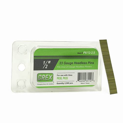 Grex 23 Gauge, 1/2" Long, Galvanized Headless Pin Nails, Box of 2,500