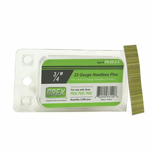 Grex 23 Gauge, 3/4" Long, Galvanized Headless Pin Nails, Box of 2,500