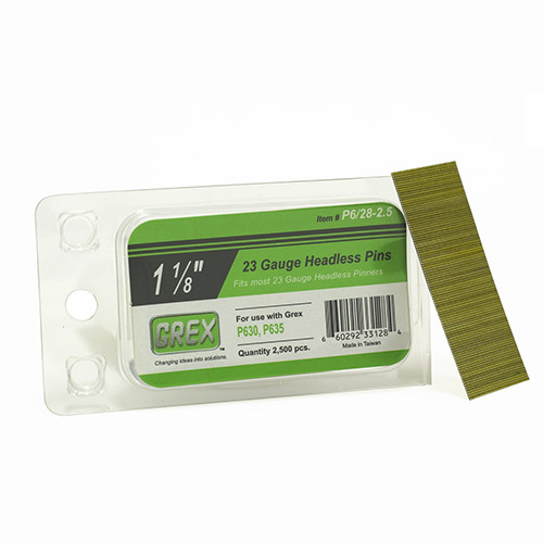 Grex 23 Gauge, 1-1/8" Long, Galvanized Headless Pin Nails, Box of 2,500