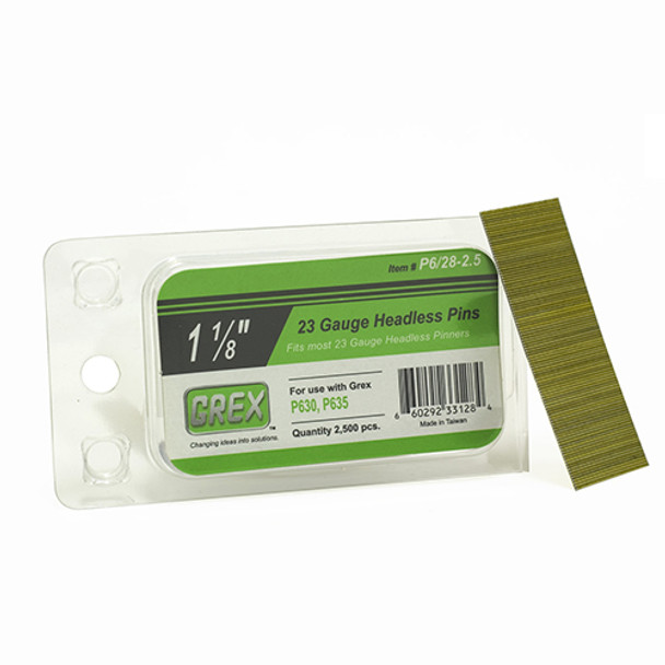 Grex 23 Gauge, 1-1/8" Long, Galvanized Headless Pin Nails, Box of 2,500