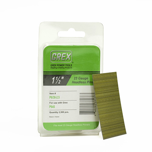 Grex 23 Gauge, 1-1/2" Long, Galvanized Headless Pin Nails, Box of 2,500