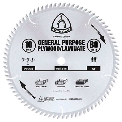 Klingspor's Plywood/Laminate Blade, 10"x 80 Teeth