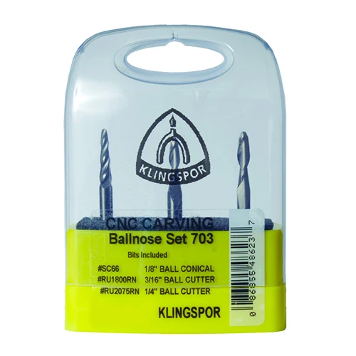 Klingspor Router Bits, Solid Carbide, 3 Piece, Ball Nose Set