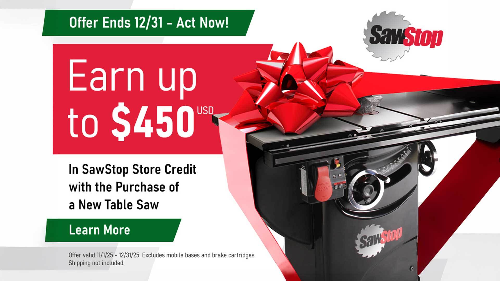 Sawstop Holiday Promo