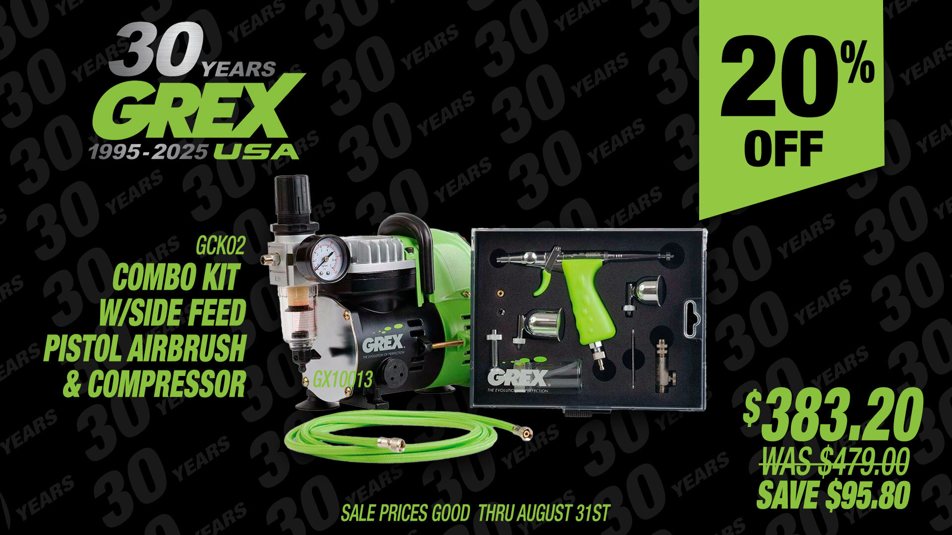 20% Off GCK02 Combo Kit w/Side Feed Pistol Airbrush & Compressor