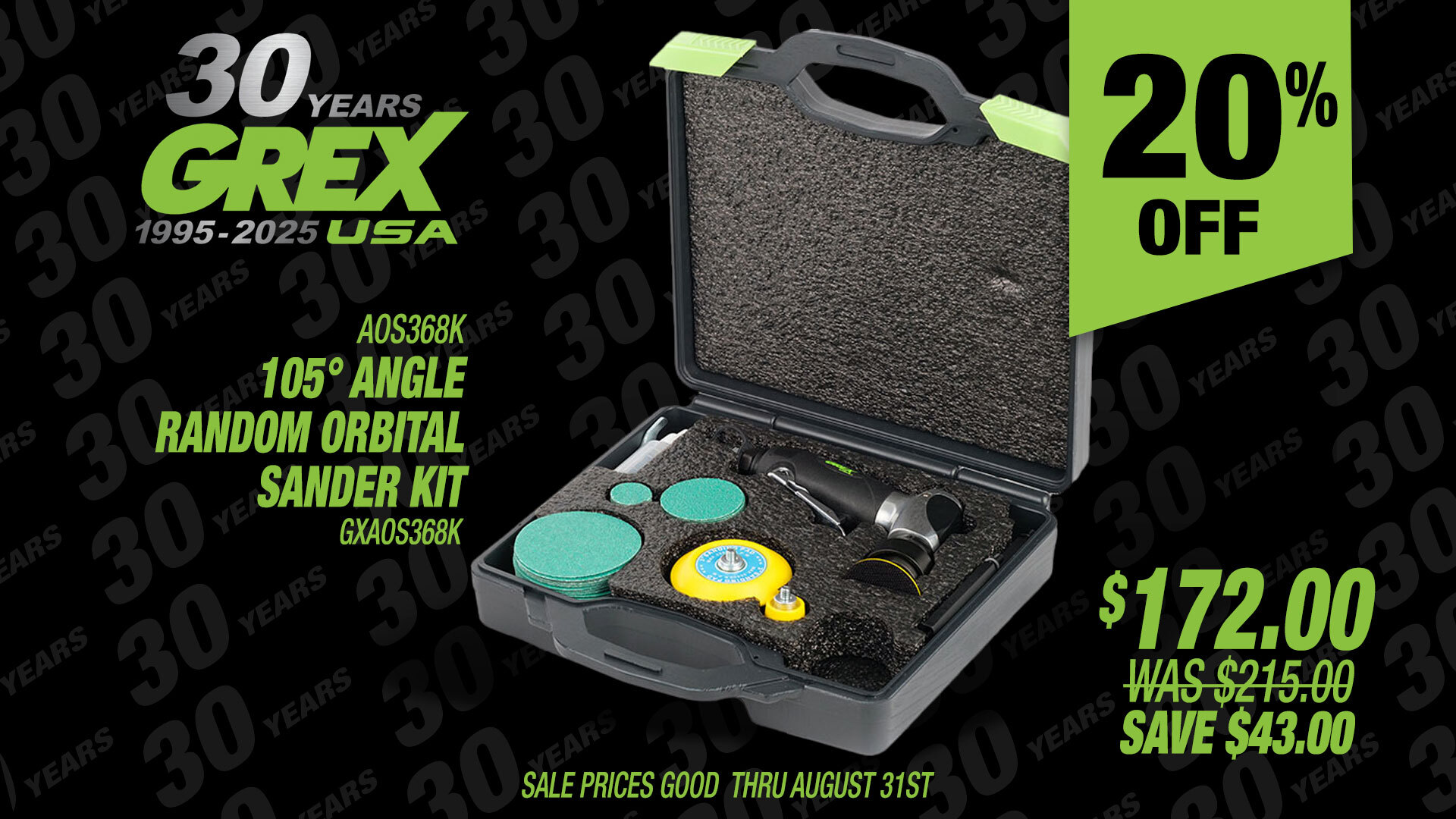 20% Off Grex 2" 105° Angle Head R/O Sander Kit