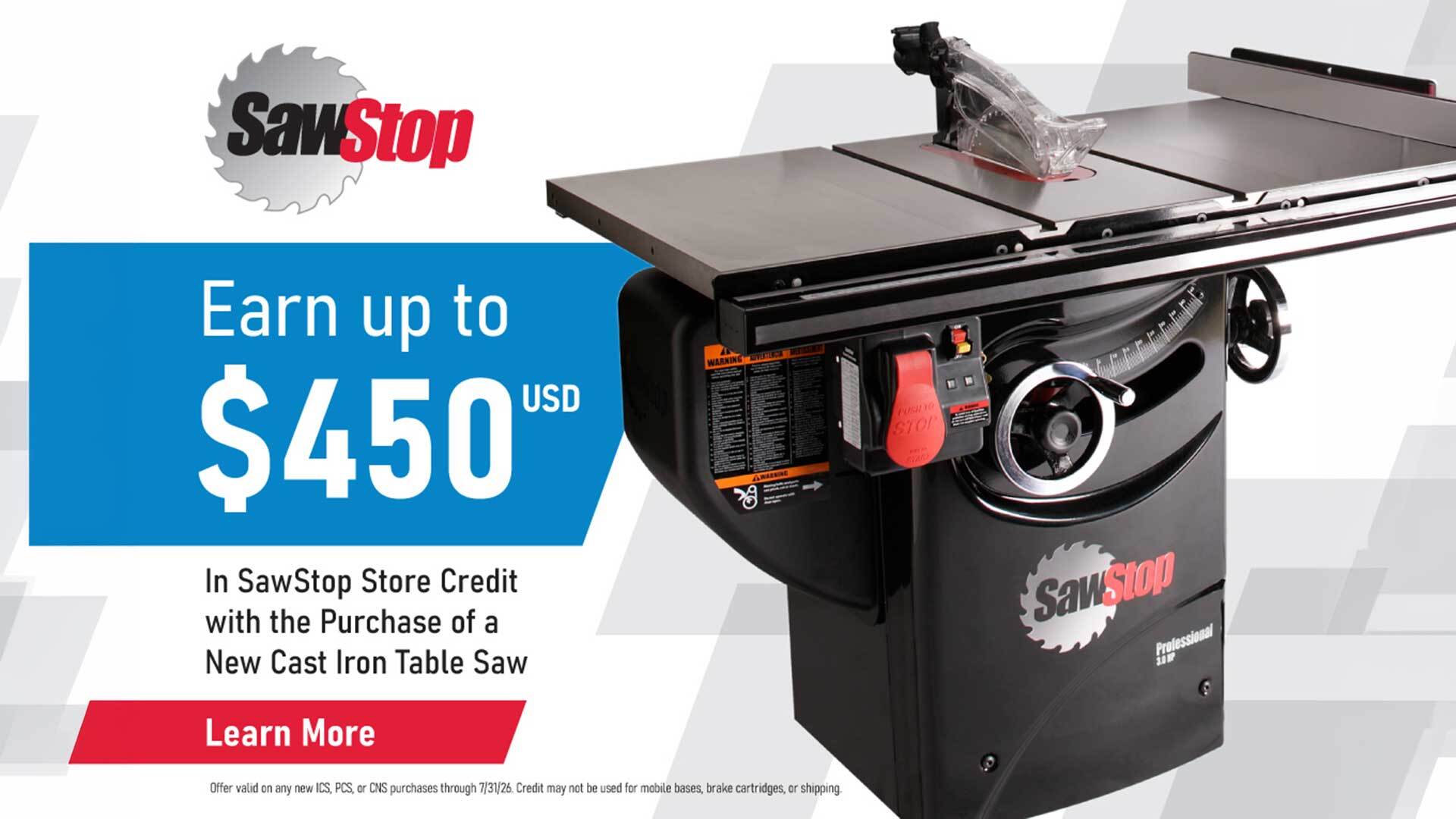 SawStop Store Credit Promo
