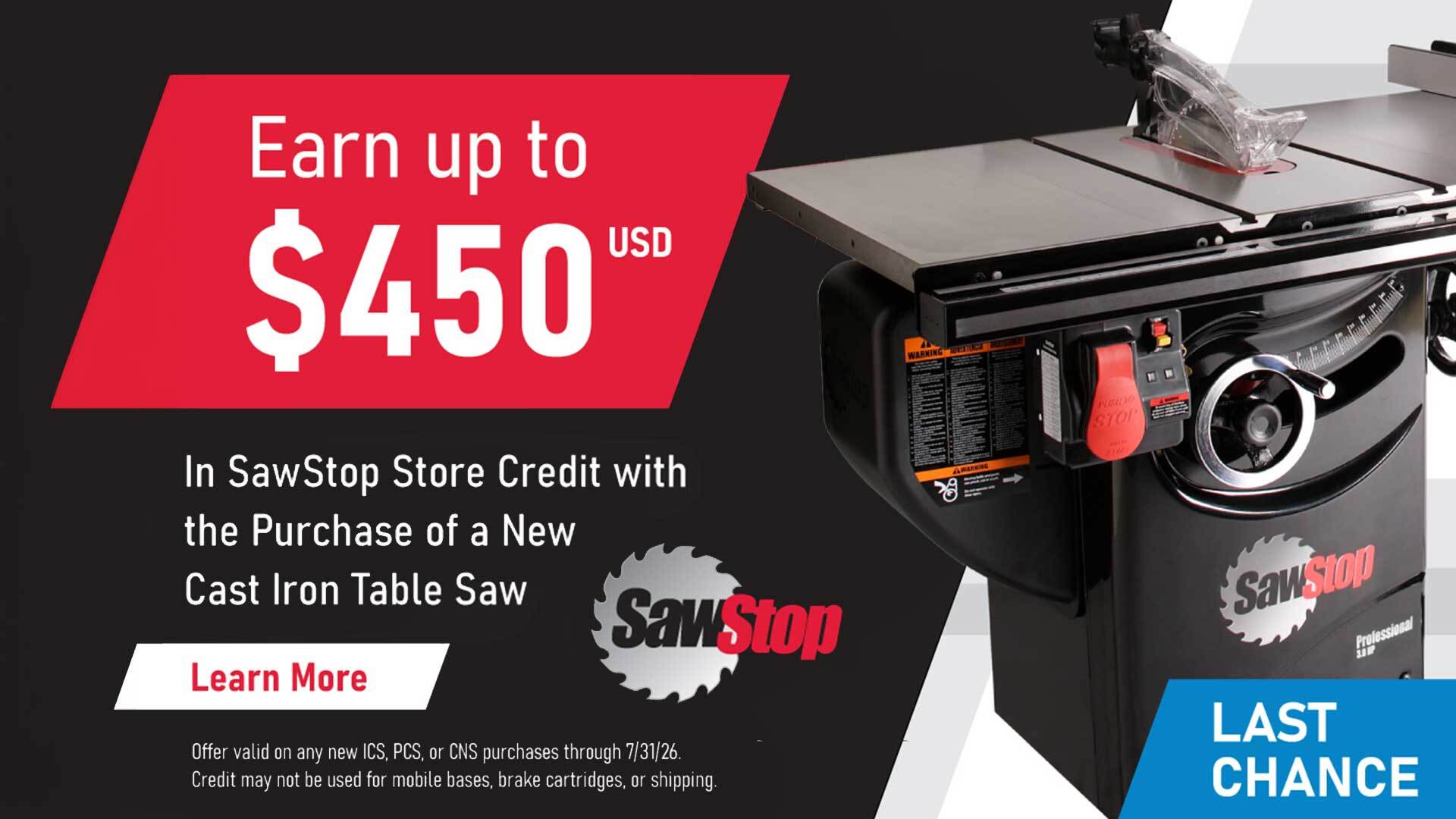 SawStop Store Credit Promo
