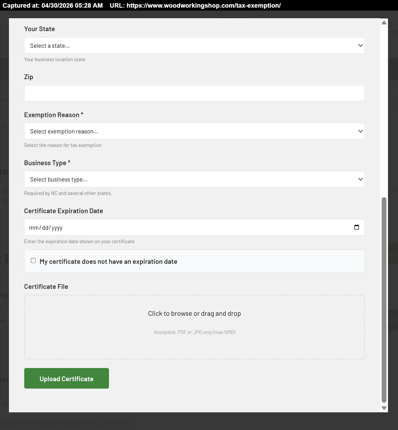 Tax-exempt upload form, page 2 of 2