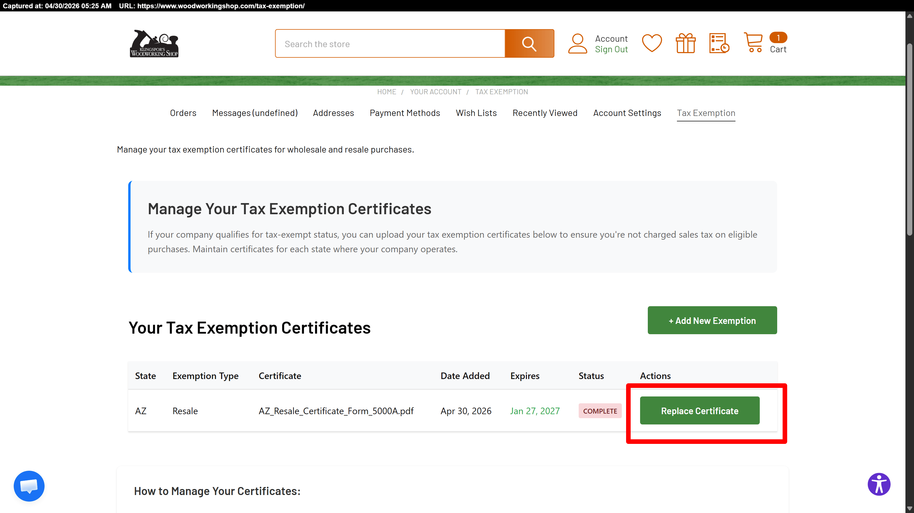 Button to open the modify-certificate form