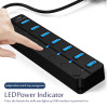 USB Hub with LED Indicators and Individual On Off Switches, 7 Port
