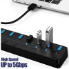 4/7-Ports USB 3.0 Hub With LED Indicator Independent Switch Control