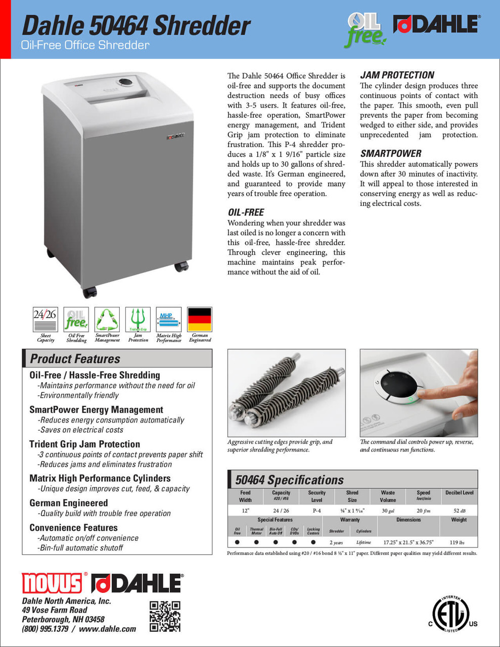Dahle 50464 Oil-Free Paper Shredder | Monroe Systems