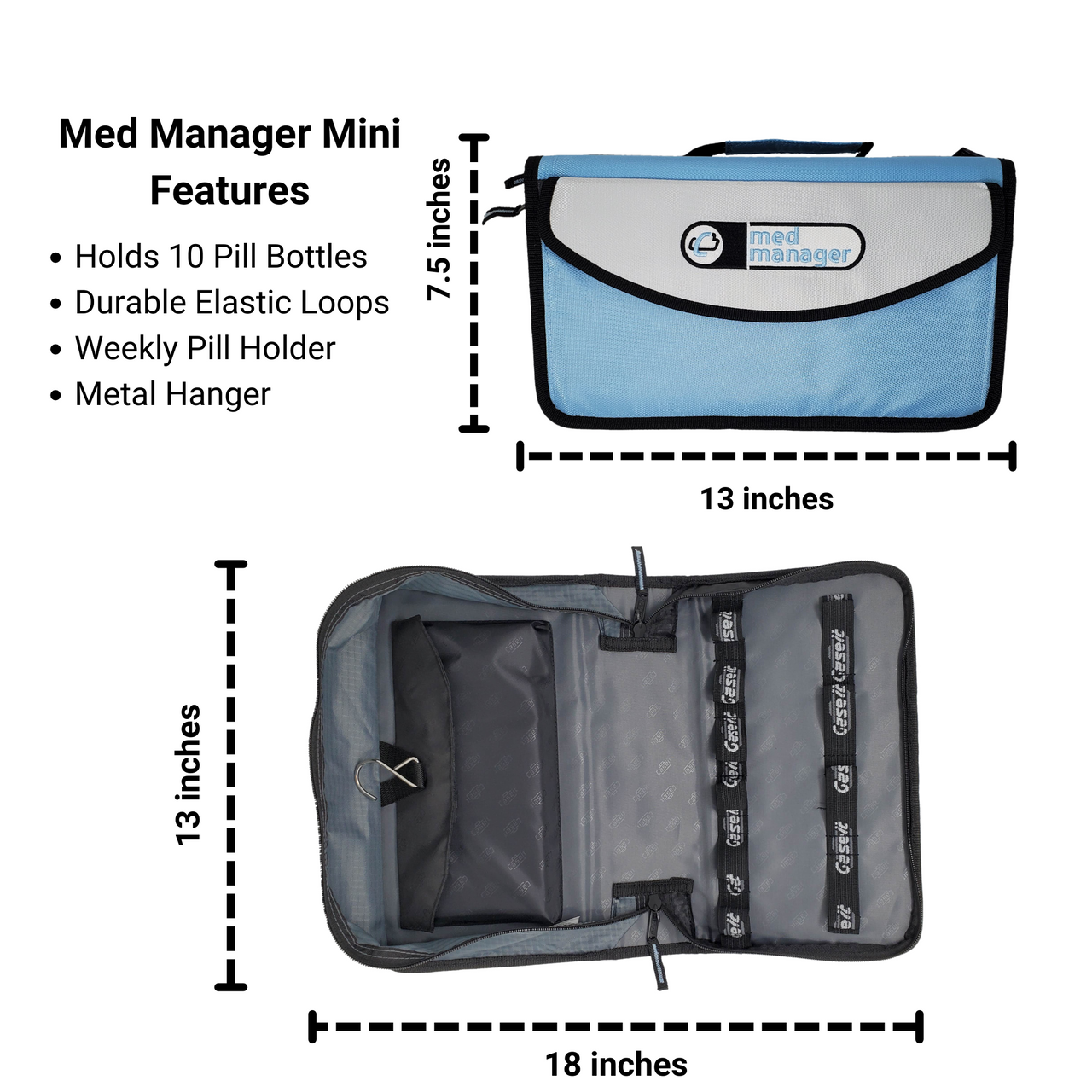  Med Manager Deluxe Medicine Organizer and Pill Case, Holds (15) Pill  Bottles - (11) Standard Size and (4) Large Bottles, Purple, 13 inches x 13  inches x 4.5 inches : Health & Household