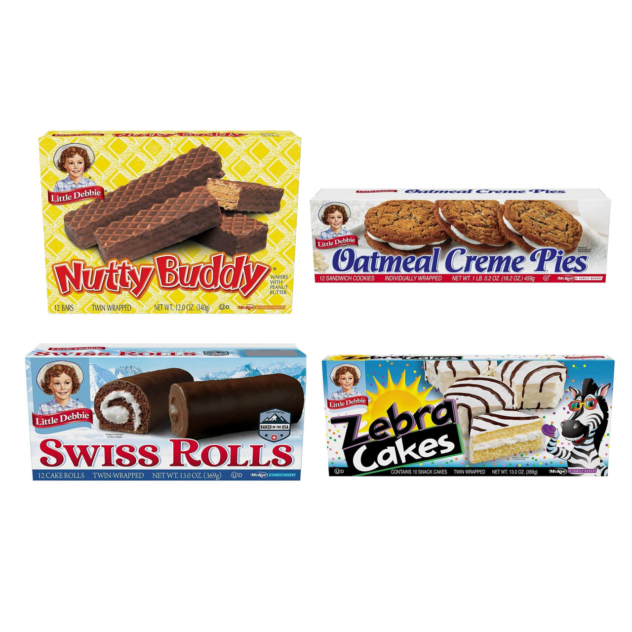 Amazon.com: Little Debbie Bundle Pack Nutty Buddy, Oatmeal Creme Pies,  Swiss Rolls, Zebra Cakes, Cosmic Brownies, and Honey Buns 1 Box of each :  Grocery & Gourmet Food