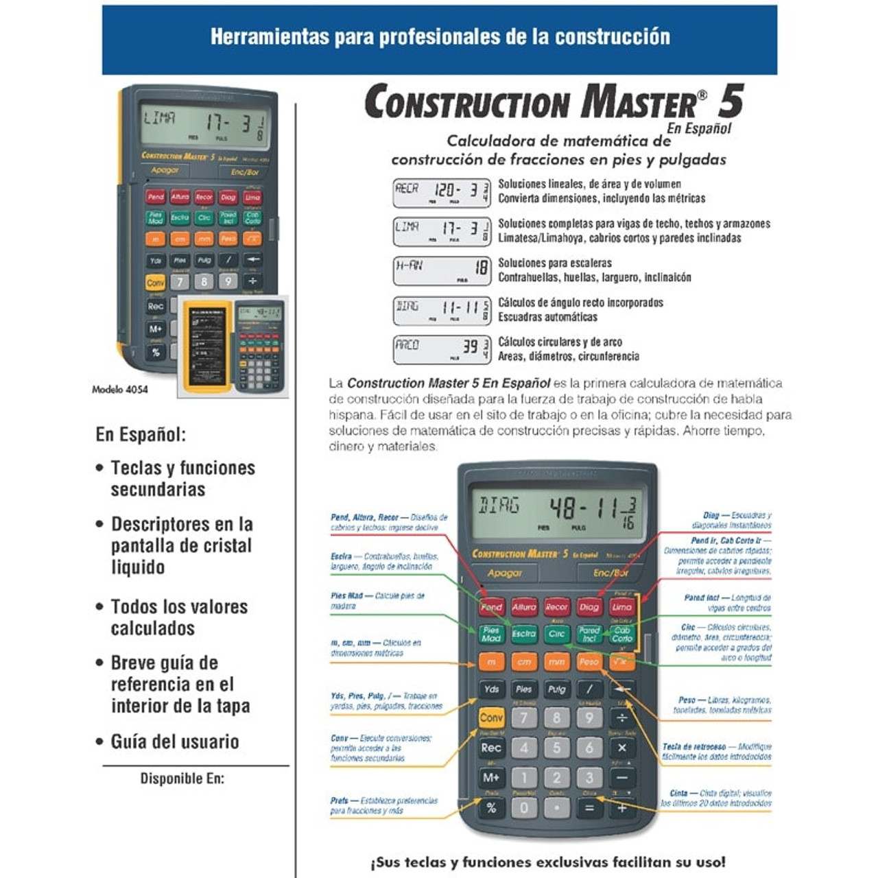 Construction Master 5 Calculator En Español 4054 - Monroe Systems