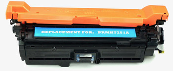 This is the front view of the Hewlett Packard 504A cyan replacement laserjet toner cartridge by NXT Premium toner