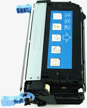 This is the right side view of the Hewlett Packard 643A yellow replacement laserjet toner cartridge by NXT Premium toner