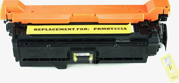 This is the front view of the Hewlett Packard 504A yellow replacement laserjet toner cartridge by NXT Premium toner