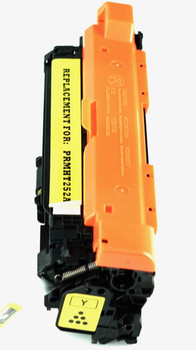 This is the right side view of the Hewlett Packard 504A yellow replacement laserjet toner cartridge by NXT Premium toner