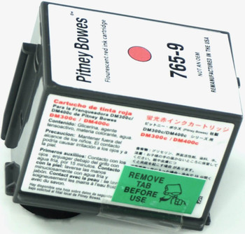 This is the right side view of the Pitney Bowes 765-9 Red replacement inkjet cartridge by NXT Premium toner