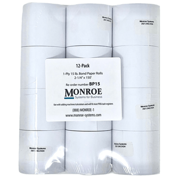 Monroe Single-Ply 15lb. Bond Paper Rolls, 2 1/4" x150' (Package)
