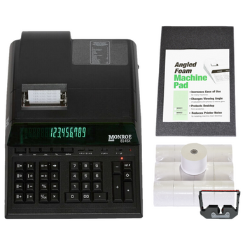 Monroe 8145X Bundle - Includes (1) 8145X Heavy-Duty Printing Calculator with a Foam Elevation Wedge, (6) M33X Ribbon Cartridges, and (12) Premium Paper Rolls (8145XBSP1) (Bundle)