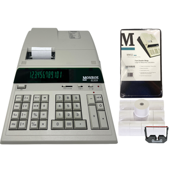 Monroe 8130X Bundle - Includes (1) 8130X Heavy-Duty Printing Calculator with a Foam Elevation Wedge, (6) M33X Ribbon Cartridges, and (12) Premium Paper Rolls (Ivory Bundle)