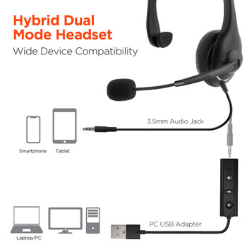 HyperGear V100 Wired Office Headset with USB Adapter and 6 Ft Cord
