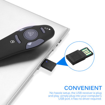 Wireless Presenter Remote with Red Laser Pointer and USB Receiver