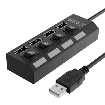 USB Hub with LED Indicators and Individual On Off Switches, 4 Port
