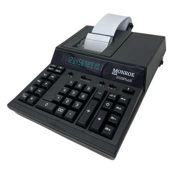 Monroe 2020PlusX 12-Digit Medium-Duty Accounting Desktop Printing Calculator With Large Display (Black) (Tilted View)