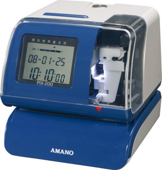 Front view of the Amano Time Stamp clock-in machine