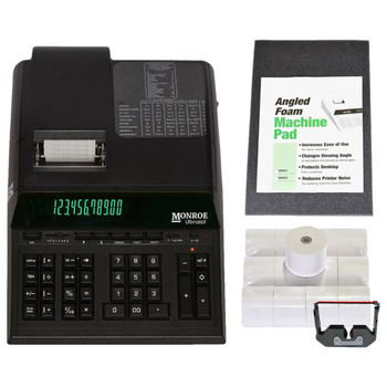Monroe UltimateX Bundle - Includes (1) UltimateX Heavy-Duty Printing Calculator with a Foam Elevation Wedge, (6) M33X Ribbon Cartridges, and (12) Premium Paper Rolls (ULTXBSP1) (Bundle)