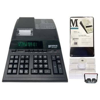 Monroe UltimateX Bundle - Includes (1) UltimateX Heavy-Duty Printing Calculator with a Foam Elevation Wedge, (6) M33X Ribbon Cartridges, and (12) Premium Paper Rolls (ULTXBSP1) (Bundle)
